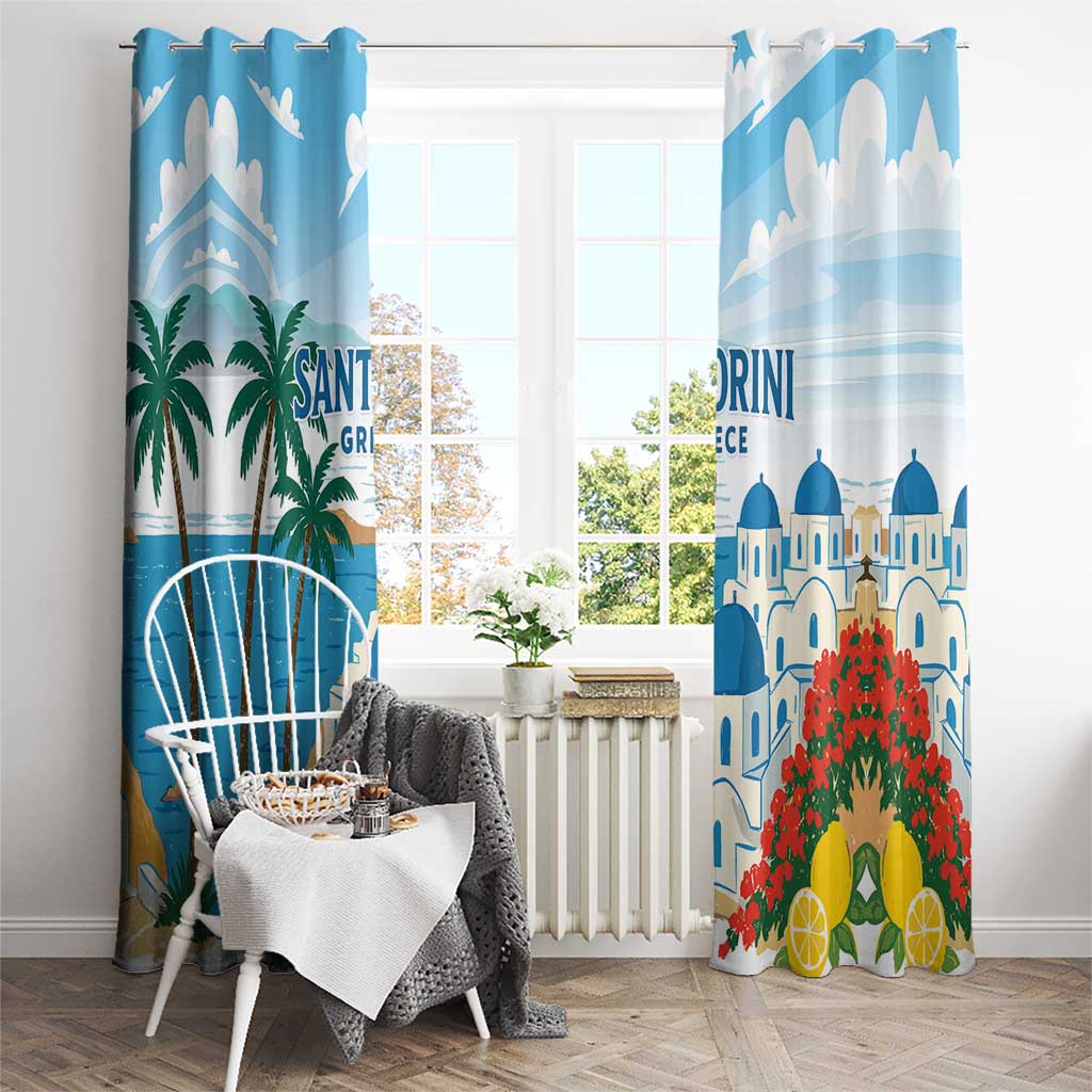 Greece Santorini Window Curtain Greek Island Blue Dome Architecture Art