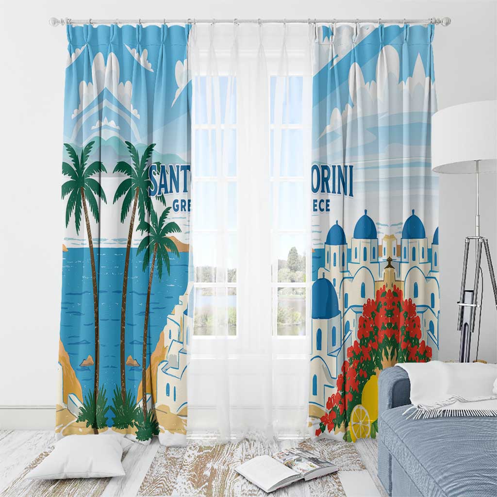 Greece Santorini Window Curtain Greek Island Blue Dome Architecture Art