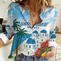 Greece Santorini Personalized Women Casual Shirt Greek Island Blue Dome Architecture Art