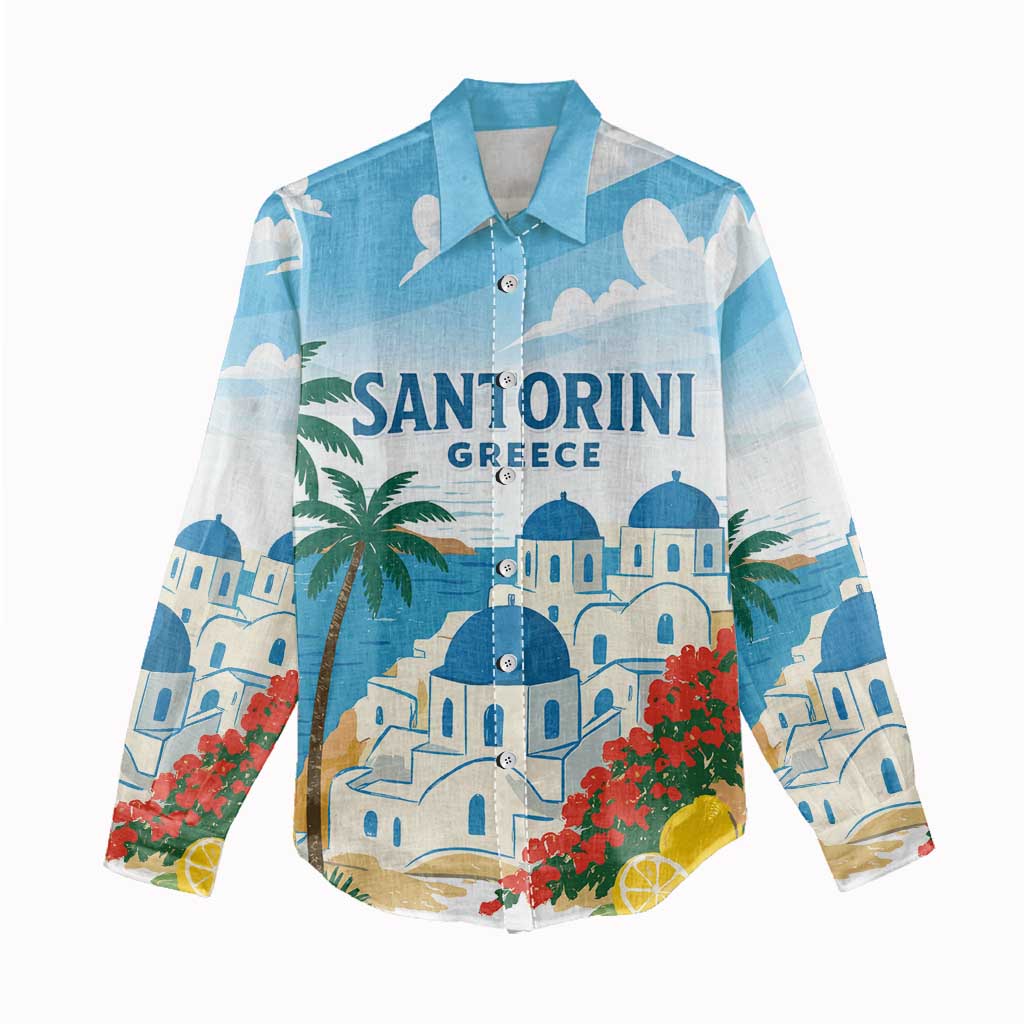 Greece Santorini Personalized Women Casual Shirt Greek Island Blue Dome Architecture Art