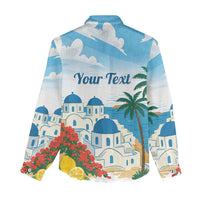 Greece Santorini Personalized Women Casual Shirt Greek Island Blue Dome Architecture Art