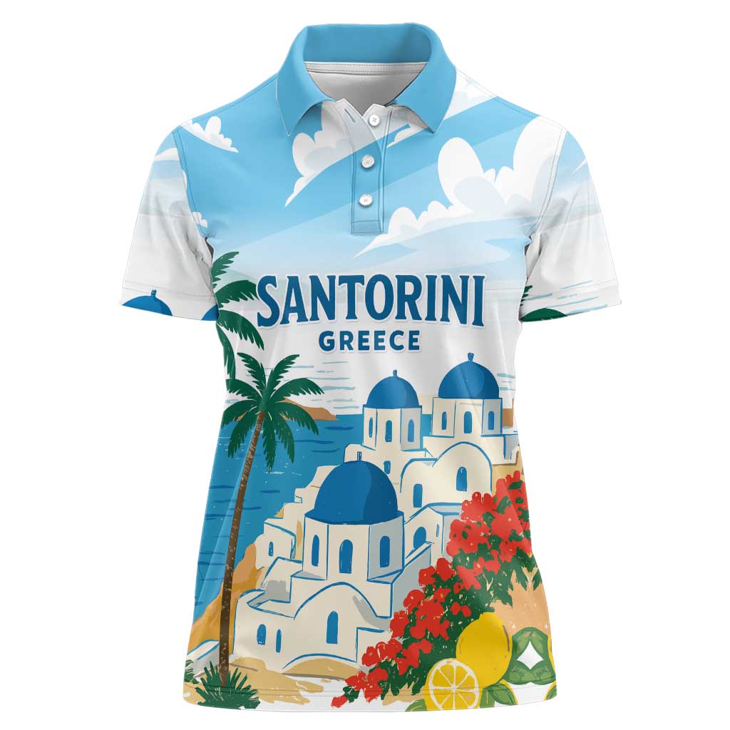 Greece Santorini Personalized Women Polo Shirt Greek Island Blue Dome Architecture Art
