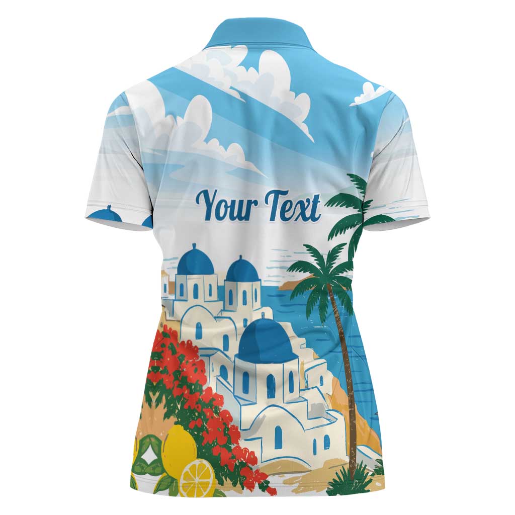 Greece Santorini Personalized Women Polo Shirt Greek Island Blue Dome Architecture Art