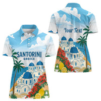 Greece Santorini Personalized Women Polo Shirt Greek Island Blue Dome Architecture Art
