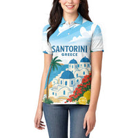 Greece Santorini Personalized Women Polo Shirt Greek Island Blue Dome Architecture Art
