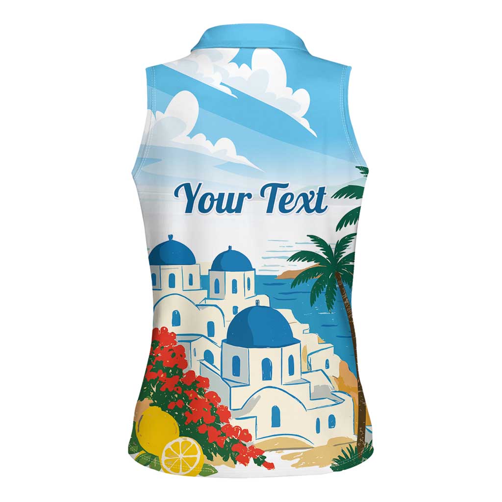 Greece Santorini Personalized Women Sleeveless Polo Shirt Greek Island Blue Dome Architecture Art