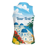 Greece Santorini Personalized Women Sleeveless Polo Shirt Greek Island Blue Dome Architecture Art