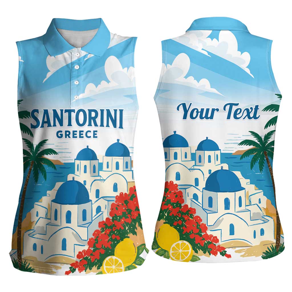 Greece Santorini Personalized Women Sleeveless Polo Shirt Greek Island Blue Dome Architecture Art