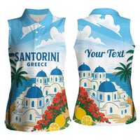 Greece Santorini Personalized Women Sleeveless Polo Shirt Greek Island Blue Dome Architecture Art