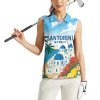 Greece Santorini Personalized Women Sleeveless Polo Shirt Greek Island Blue Dome Architecture Art