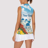 Greece Santorini Personalized Women Sleeveless Polo Shirt Greek Island Blue Dome Architecture Art