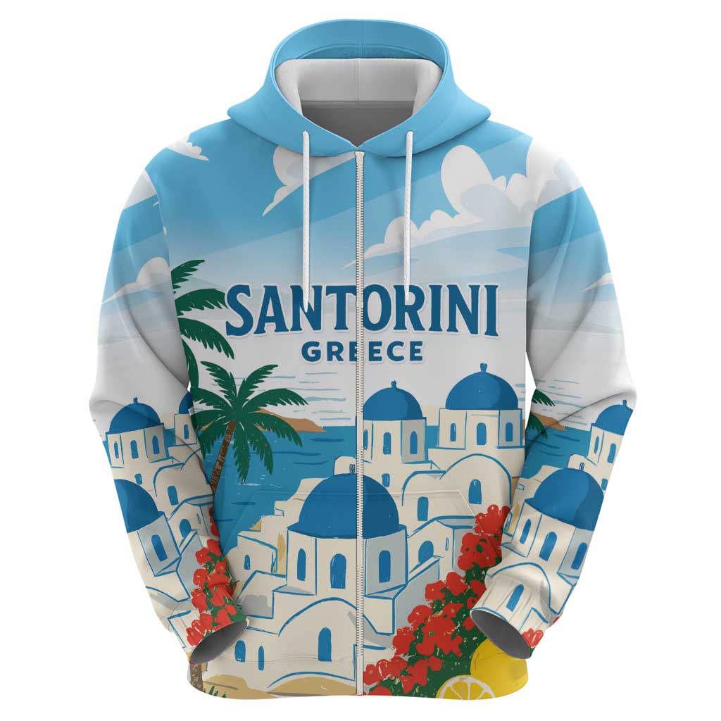 Greece Santorini Personalized Zip Hoodie Greek Island Blue Dome Architecture Art