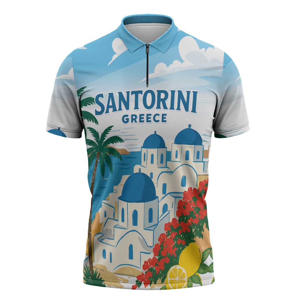 Greece Santorini Personalized Zipper Polo Shirt Greek Island Blue Dome Architecture Art