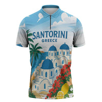 Greece Santorini Personalized Zipper Polo Shirt Greek Island Blue Dome Architecture Art