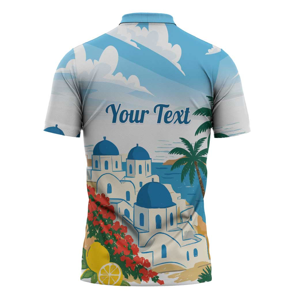 Greece Santorini Personalized Zipper Polo Shirt Greek Island Blue Dome Architecture Art