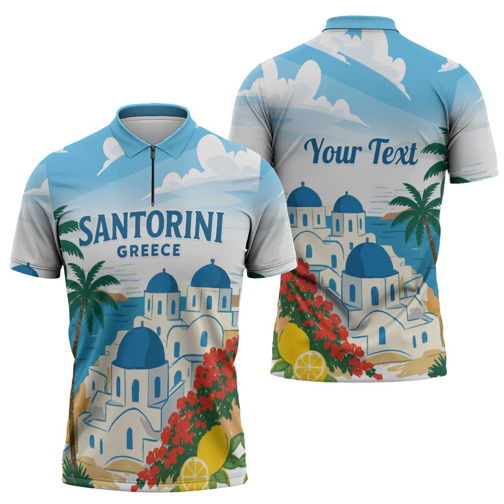 Greece Santorini Personalized Zipper Polo Shirt Greek Island Blue Dome Architecture Art