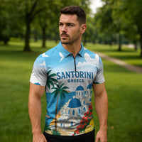 Greece Santorini Personalized Zipper Polo Shirt Greek Island Blue Dome Architecture Art