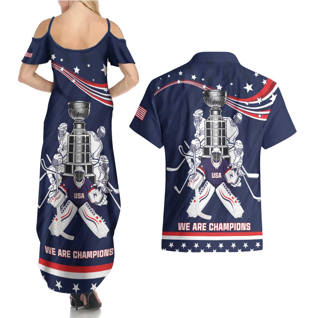 United States Ice Hockey Couples Matching Summer Maxi Dress and Hawaiian Shirt USA We Are Champions 2025