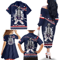 United States Ice Hockey Family Matching Off The Shoulder Long Sleeve Dress and Hawaiian Shirt USA We Are Champions 2025