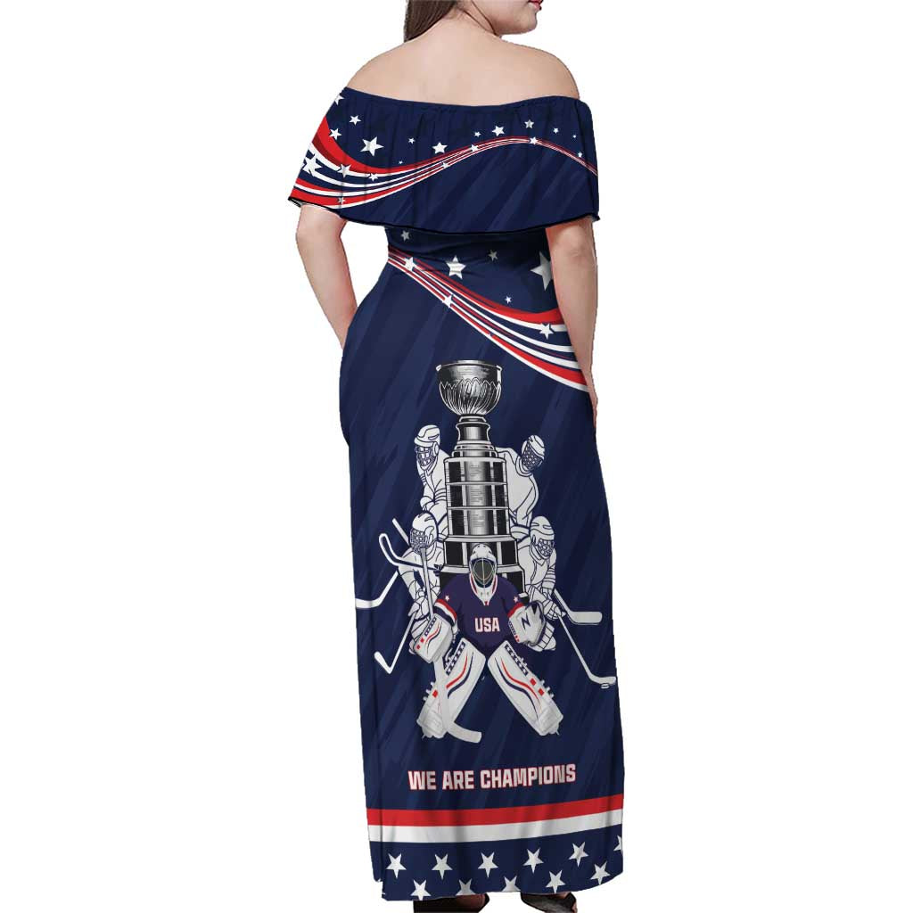 United States Ice Hockey Family Matching Off Shoulder Maxi Dress and Hawaiian Shirt USA We Are Champions 2025