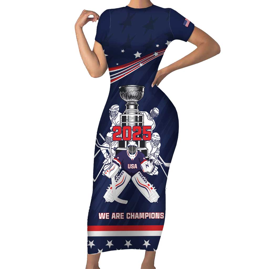 United States Ice Hockey Family Matching Short Sleeve Bodycon Dress and Hawaiian Shirt USA We Are Champions 2025