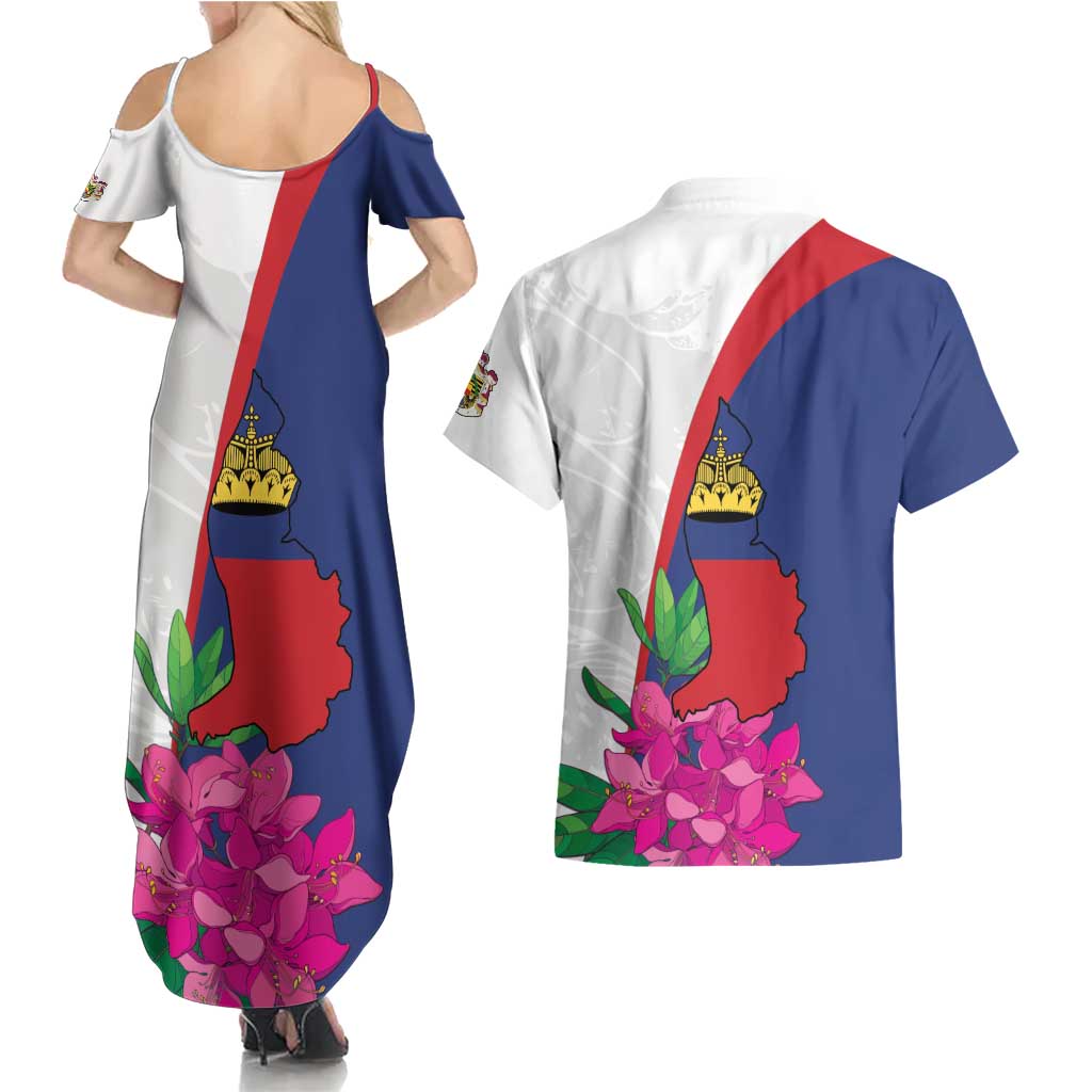 Furstentum Liechtenstein Couples Matching Summer Maxi Dress and Hawaiian Shirt Kestrel With Alpine Rose Flower
