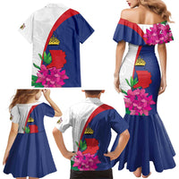 Furstentum Liechtenstein Family Matching Mermaid Dress and Hawaiian Shirt Kestrel With Alpine Rose Flower