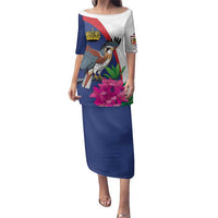 Furstentum Liechtenstein Family Matching Puletasi and Hawaiian Shirt Kestrel With Alpine Rose Flower