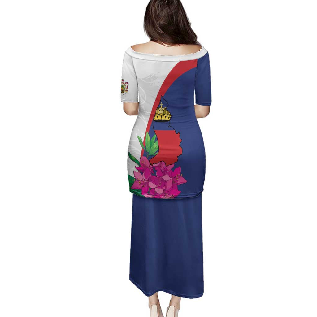 Furstentum Liechtenstein Family Matching Puletasi and Hawaiian Shirt Kestrel With Alpine Rose Flower