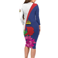 Furstentum Liechtenstein Long Sleeve Bodycon Dress Kestrel With Alpine Rose Flower