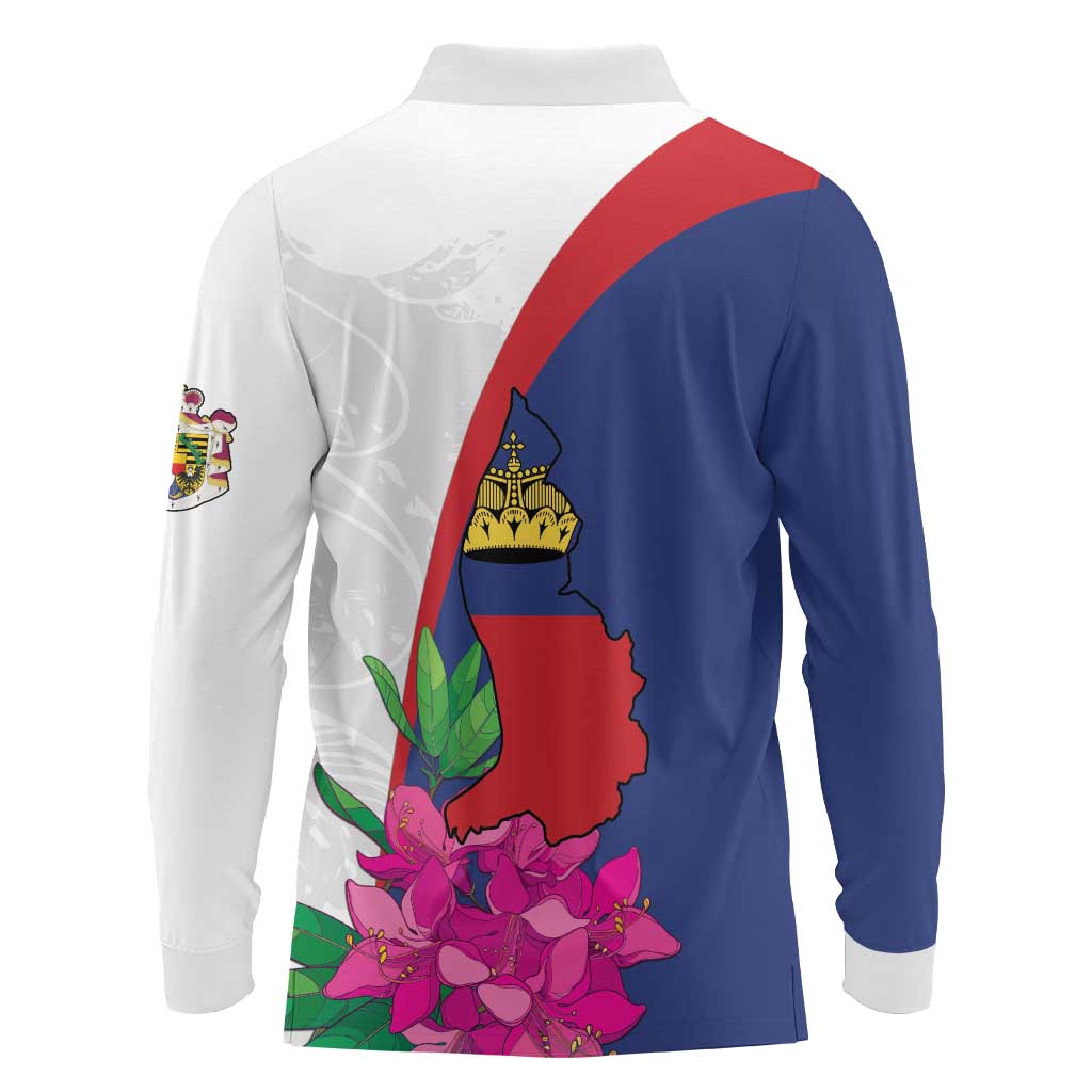 Furstentum Liechtenstein Long Sleeve Polo Shirt Kestrel With Alpine Rose Flower