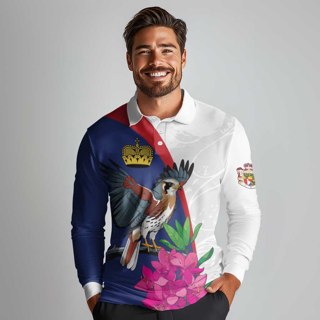 Furstentum Liechtenstein Long Sleeve Polo Shirt Kestrel With Alpine Rose Flower