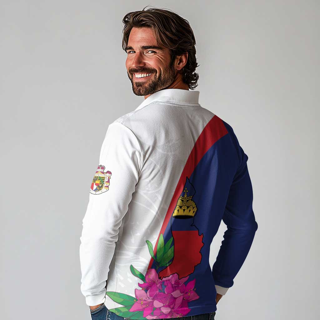 Furstentum Liechtenstein Long Sleeve Polo Shirt Kestrel With Alpine Rose Flower
