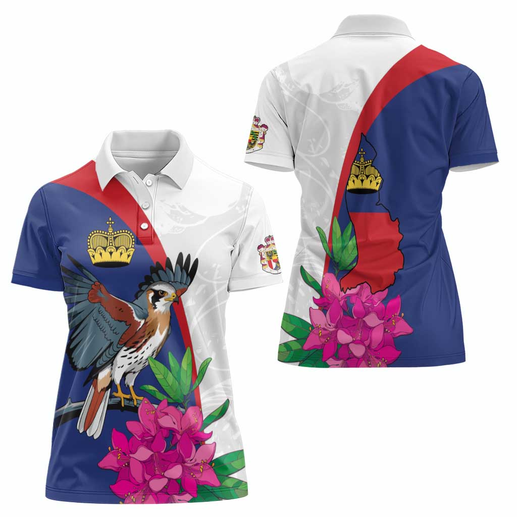 Furstentum Liechtenstein Women Polo Shirt Kestrel With Alpine Rose Flower