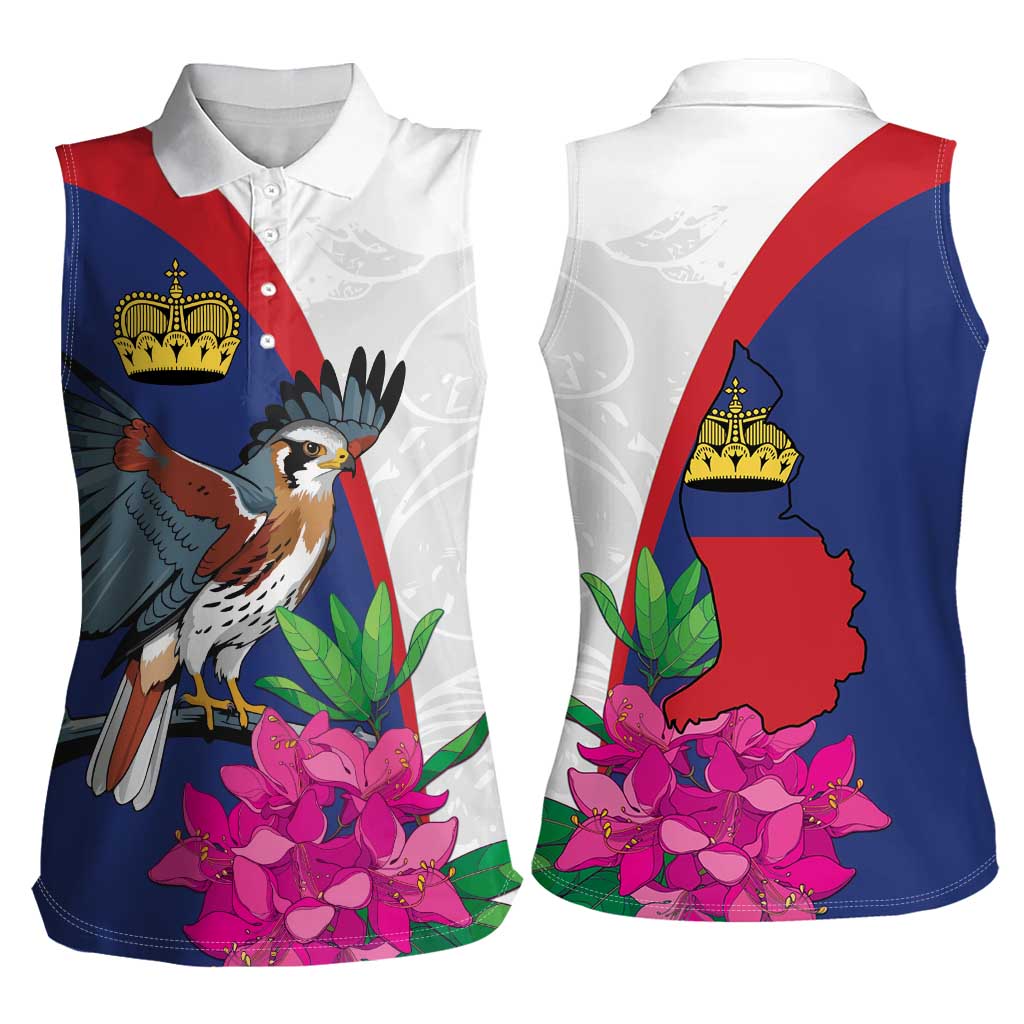 Furstentum Liechtenstein Women Sleeveless Polo Shirt Kestrel With Alpine Rose Flower