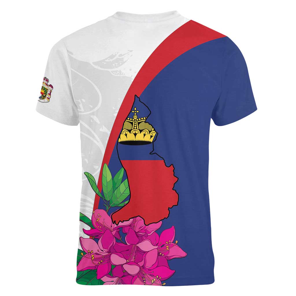 Furstentum Liechtenstein Women V-Neck T-Shirt Kestrel With Alpine Rose Flower