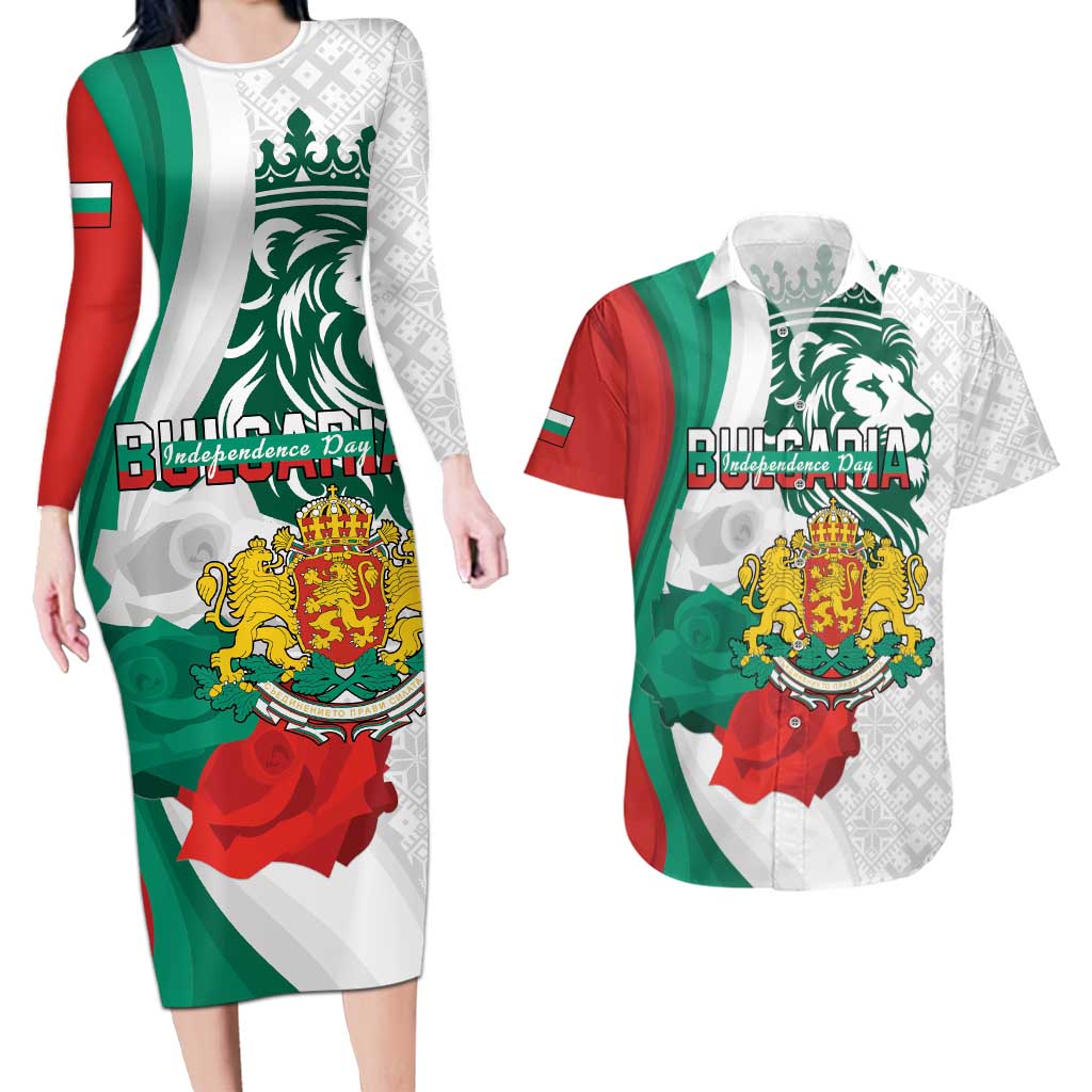 Personalized Bulgaria Independence Day Couples Matching Long Sleeve Bodycon Dress and Hawaiian Shirt Suedinenieto Pravi Silata Folk Pattern