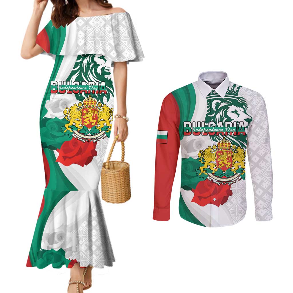 Personalized Bulgaria Independence Day Couples Matching Mermaid Dress and Long Sleeve Button Shirt Suedinenieto Pravi Silata Folk Pattern