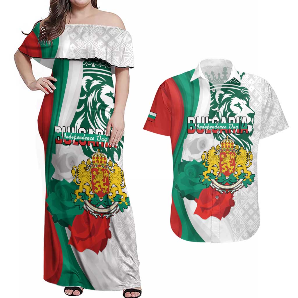 Personalized Bulgaria Independence Day Couples Matching Off Shoulder Maxi Dress and Hawaiian Shirt Suedinenieto Pravi Silata Folk Pattern