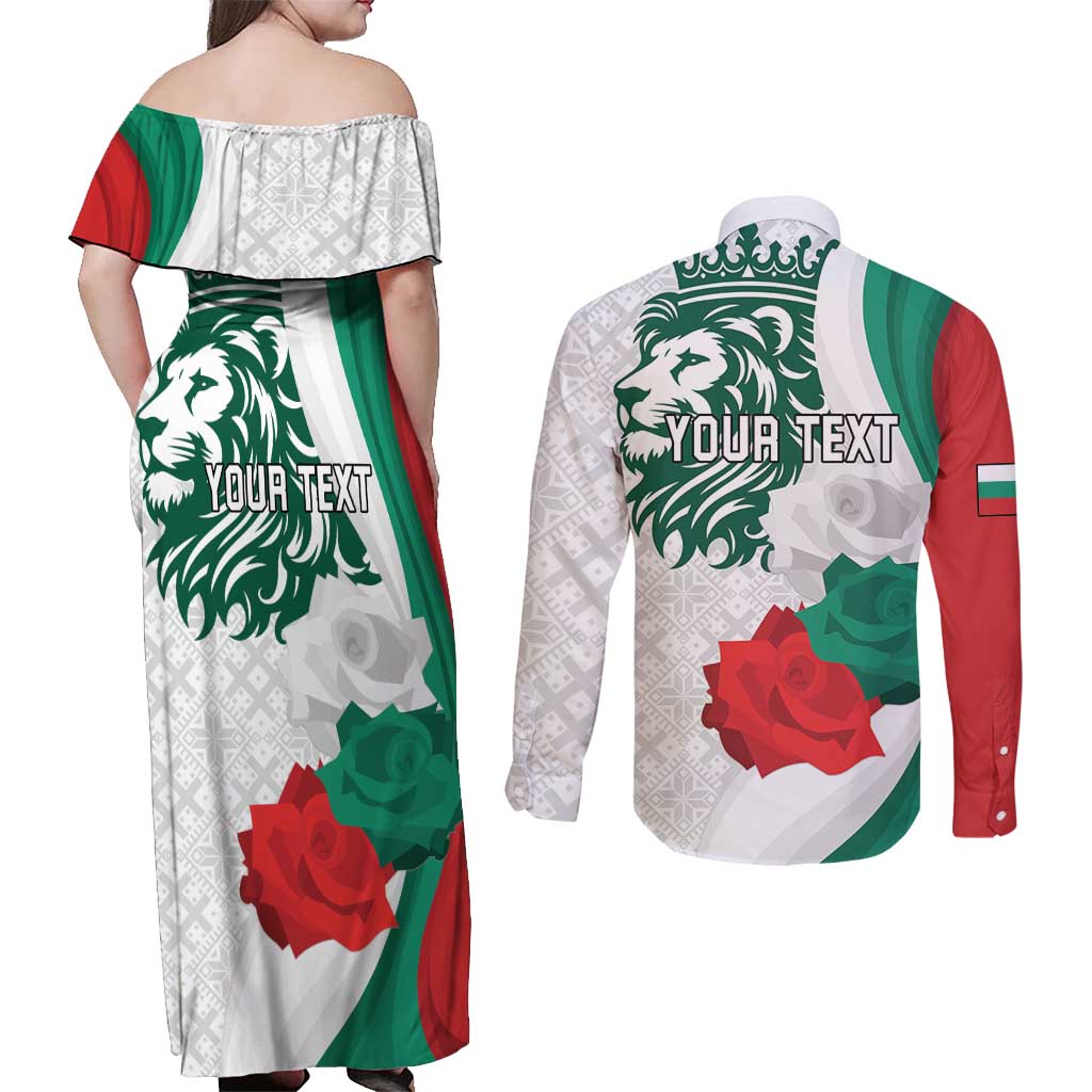 Personalized Bulgaria Independence Day Couples Matching Off Shoulder Maxi Dress and Long Sleeve Button Shirt Suedinenieto Pravi Silata Folk Pattern
