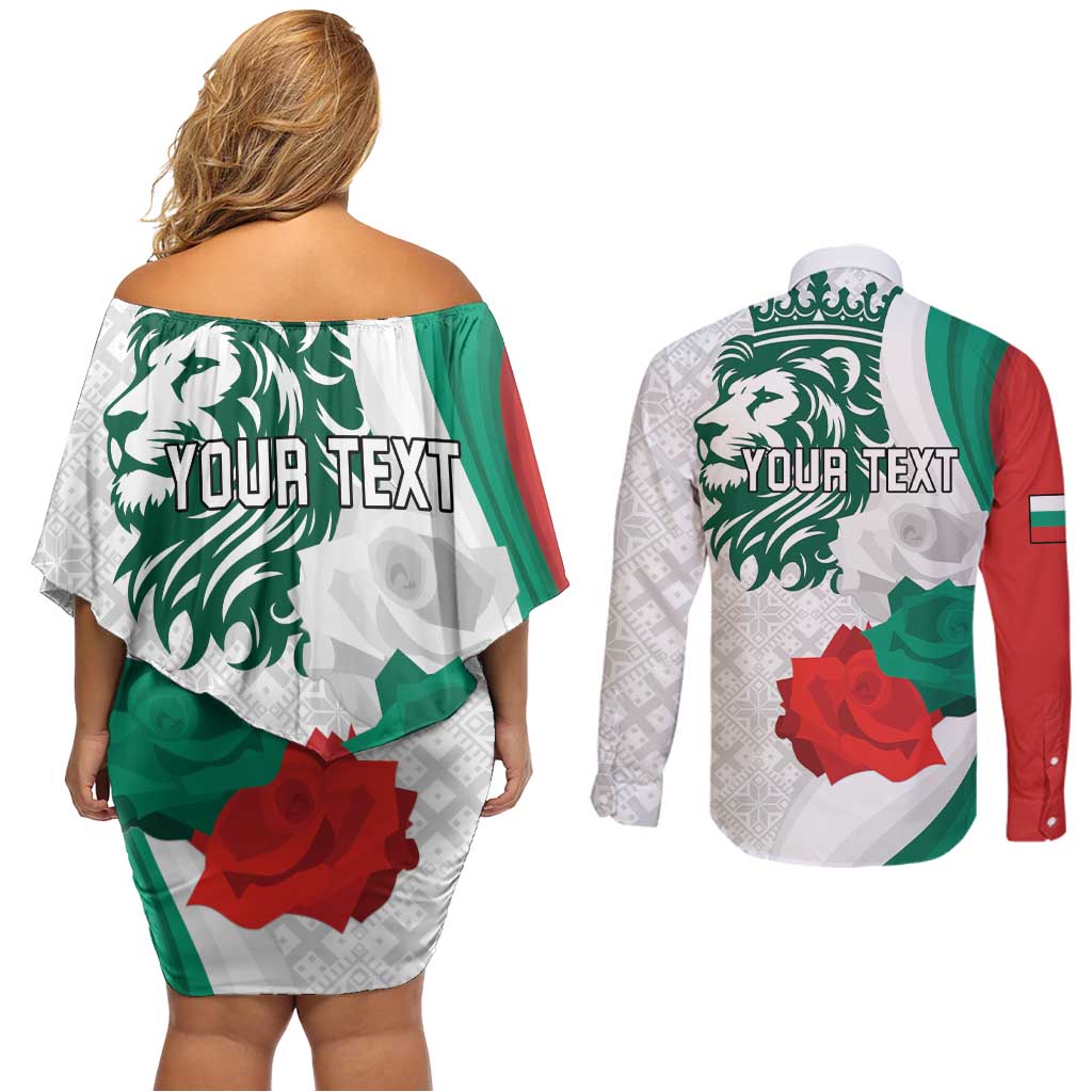 Personalized Bulgaria Independence Day Couples Matching Off Shoulder Short Dress and Long Sleeve Button Shirt Suedinenieto Pravi Silata Folk Pattern