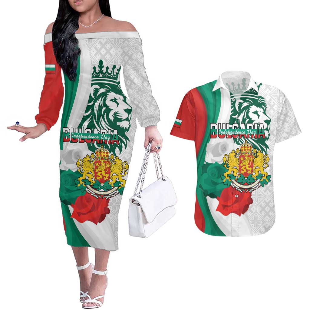 Personalized Bulgaria Independence Day Couples Matching Off The Shoulder Long Sleeve Dress and Hawaiian Shirt Suedinenieto Pravi Silata Folk Pattern