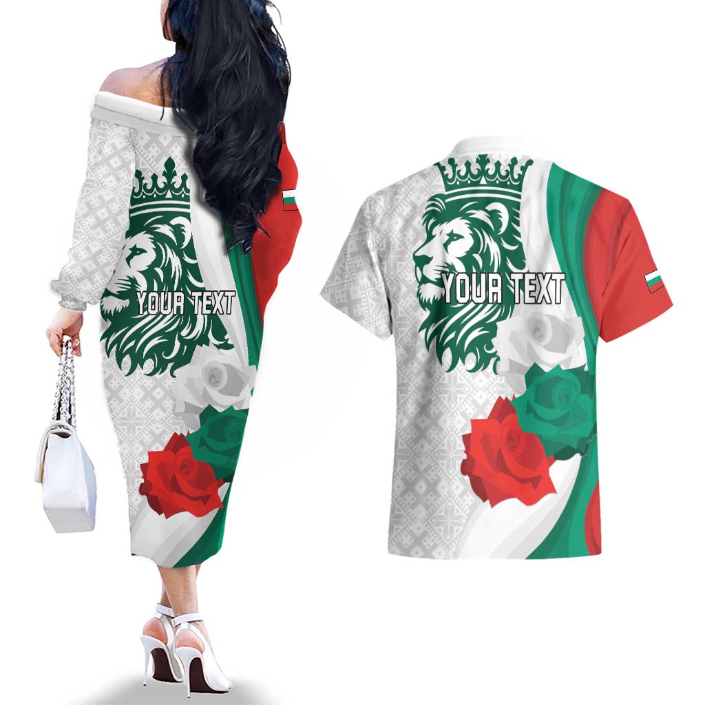 Personalized Bulgaria Independence Day Couples Matching Off The Shoulder Long Sleeve Dress and Hawaiian Shirt Suedinenieto Pravi Silata Folk Pattern