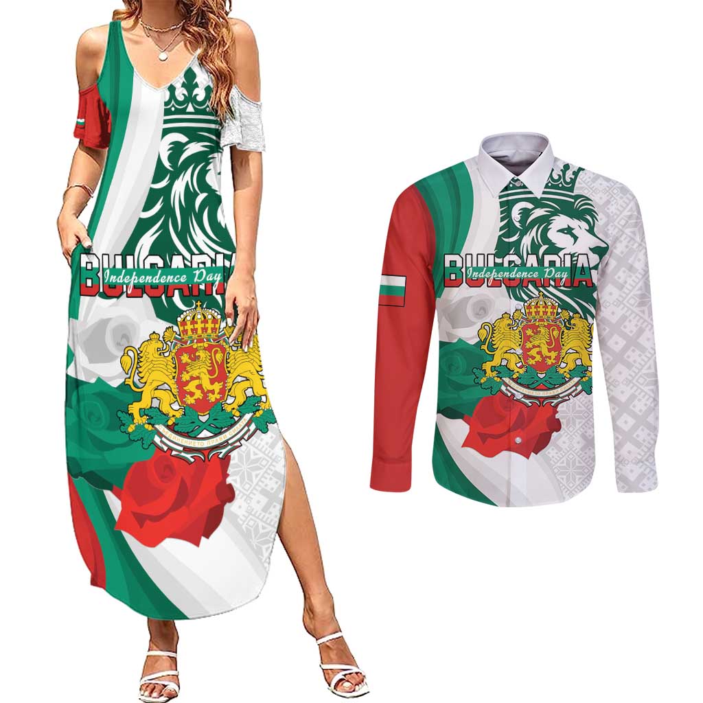 Personalized Bulgaria Independence Day Couples Matching Summer Maxi Dress and Long Sleeve Button Shirt Suedinenieto Pravi Silata Folk Pattern