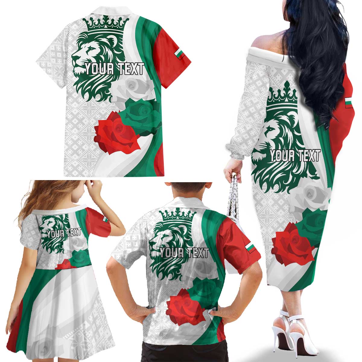 Personalized Bulgaria Independence Day Family Matching Off The Shoulder Long Sleeve Dress and Hawaiian Shirt Suedinenieto Pravi Silata Folk Pattern