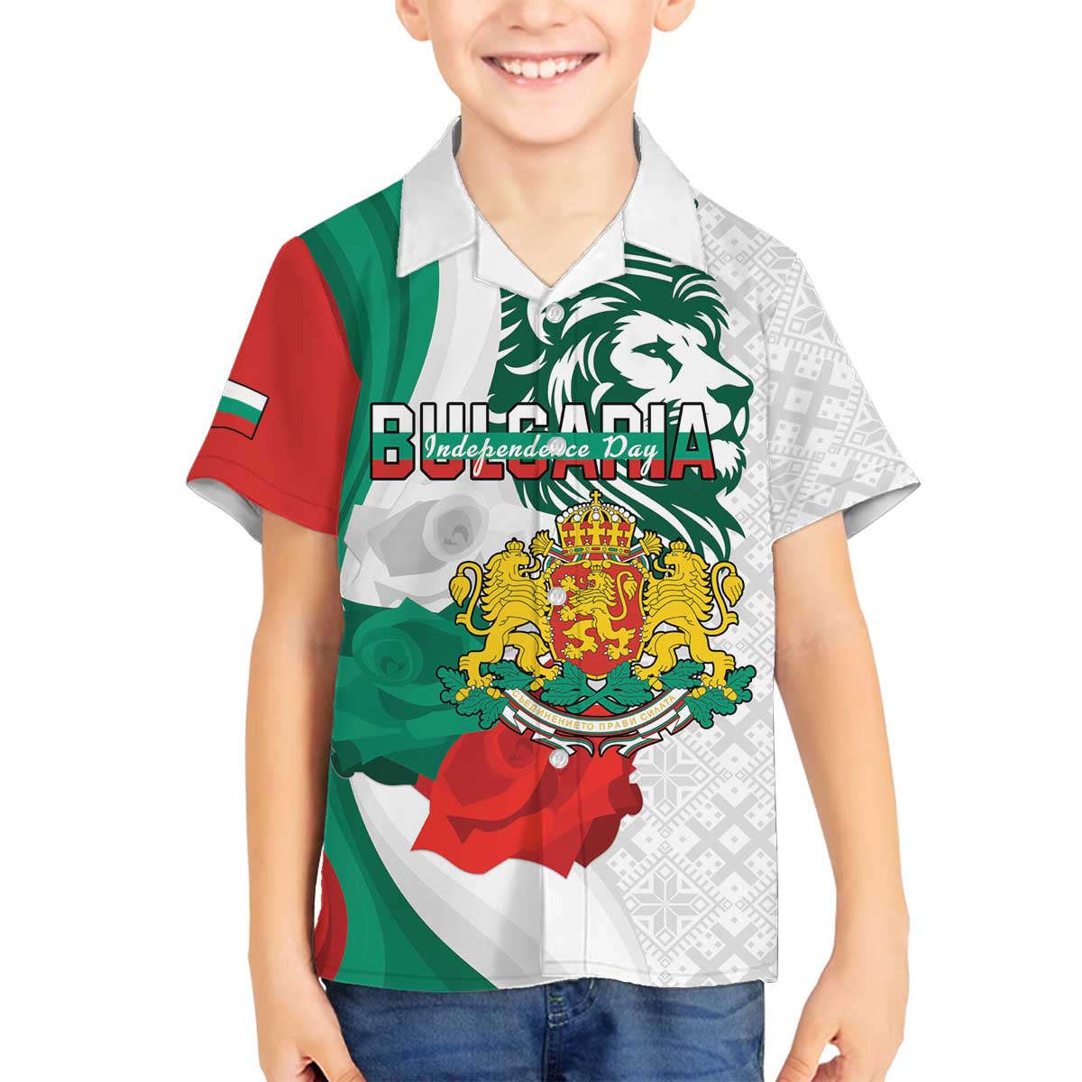 Personalized Bulgaria Independence Day Family Matching Off The Shoulder Long Sleeve Dress and Hawaiian Shirt Suedinenieto Pravi Silata Folk Pattern