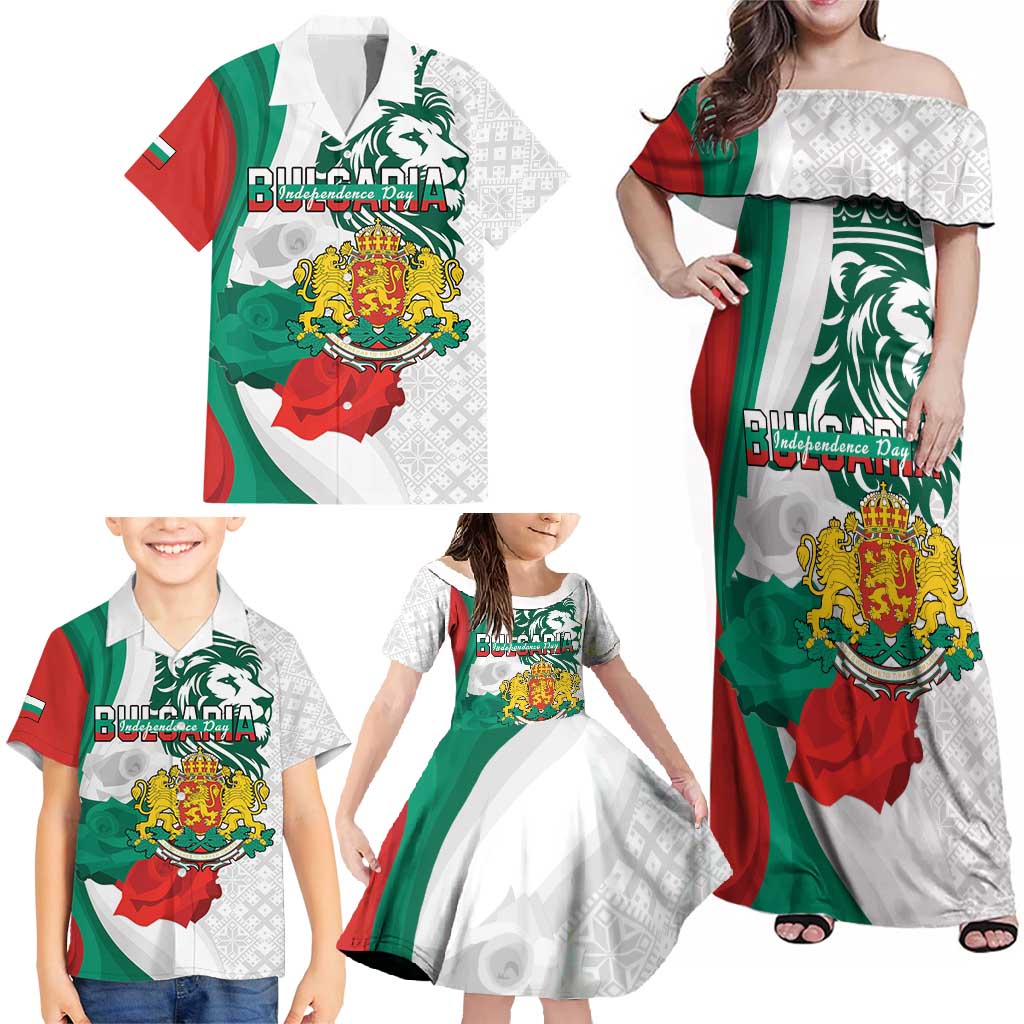 Personalized Bulgaria Independence Day Family Matching Off Shoulder Maxi Dress and Hawaiian Shirt Suedinenieto Pravi Silata Folk Pattern
