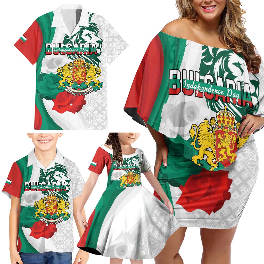 Personalized Bulgaria Independence Day Family Matching Off Shoulder Short Dress and Hawaiian Shirt Suedinenieto Pravi Silata Folk Pattern