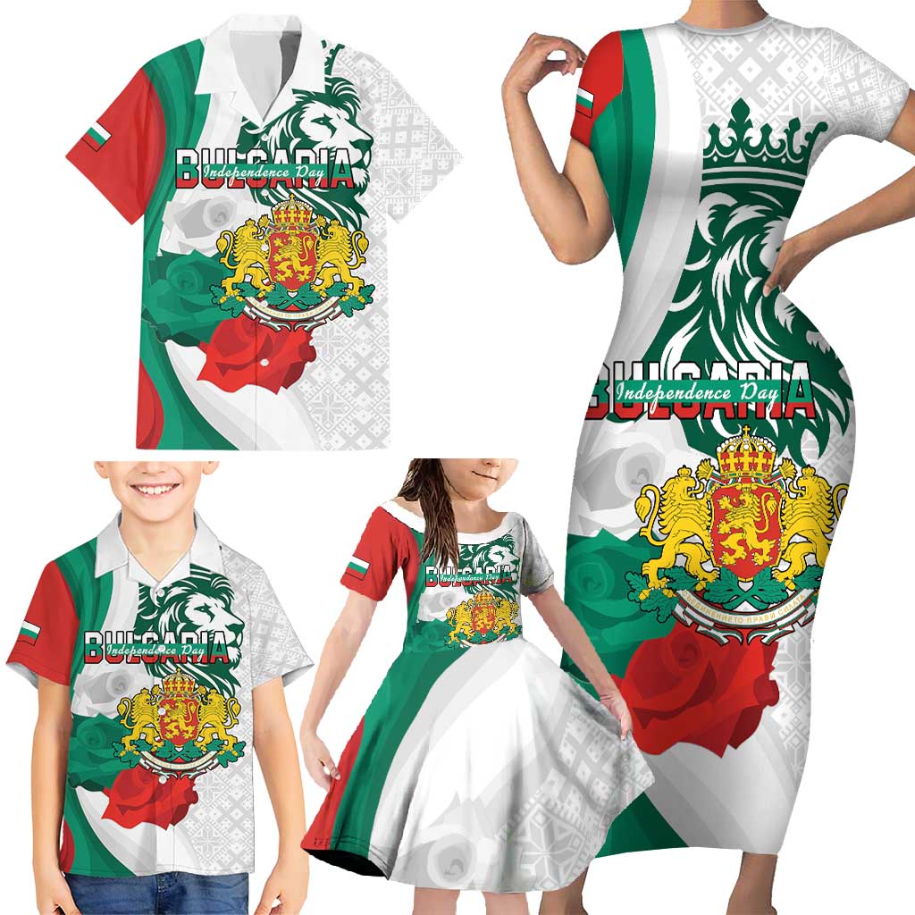 Personalized Bulgaria Independence Day Family Matching Short Sleeve Bodycon Dress and Hawaiian Shirt Suedinenieto Pravi Silata Folk Pattern