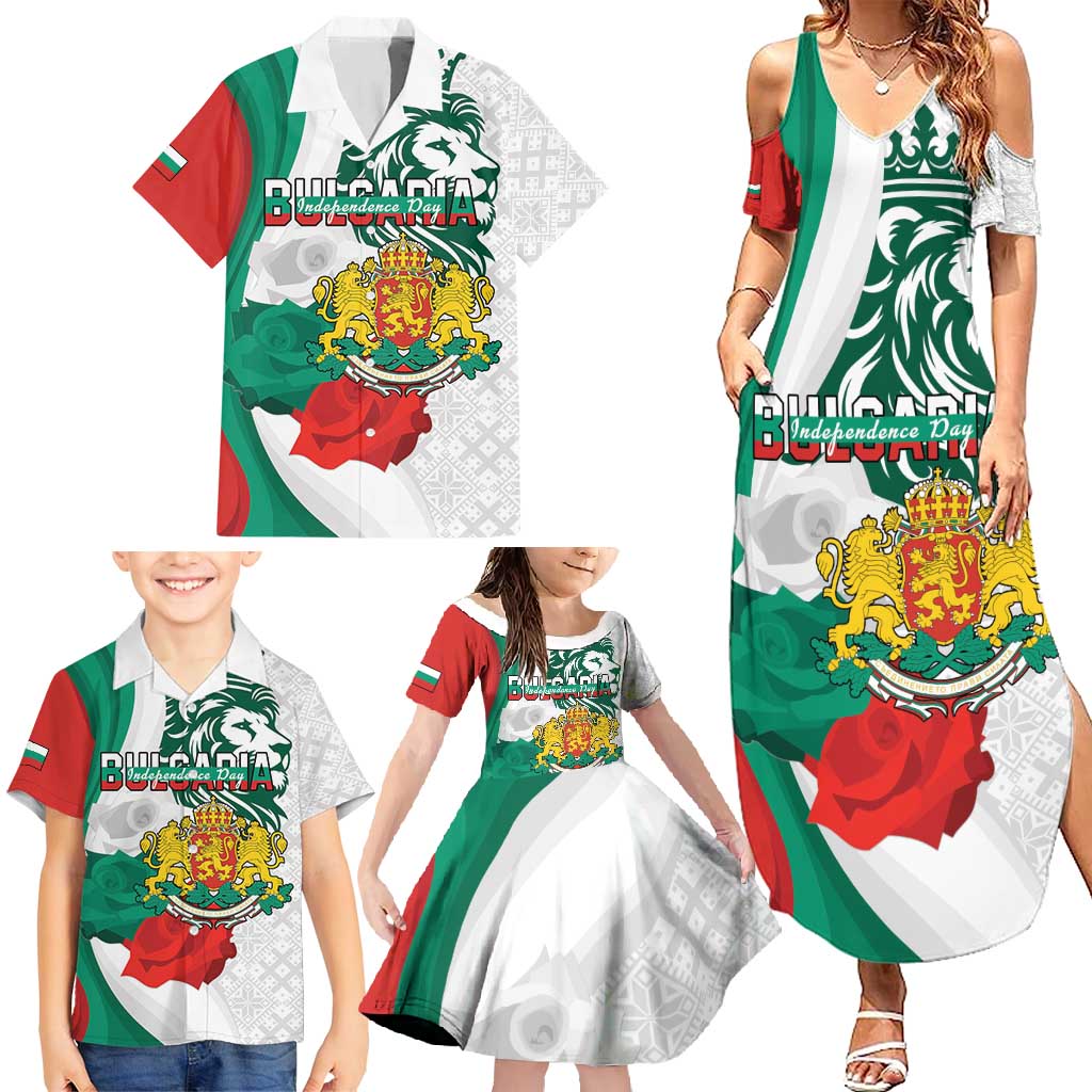 Personalized Bulgaria Independence Day Family Matching Summer Maxi Dress and Hawaiian Shirt Suedinenieto Pravi Silata Folk Pattern